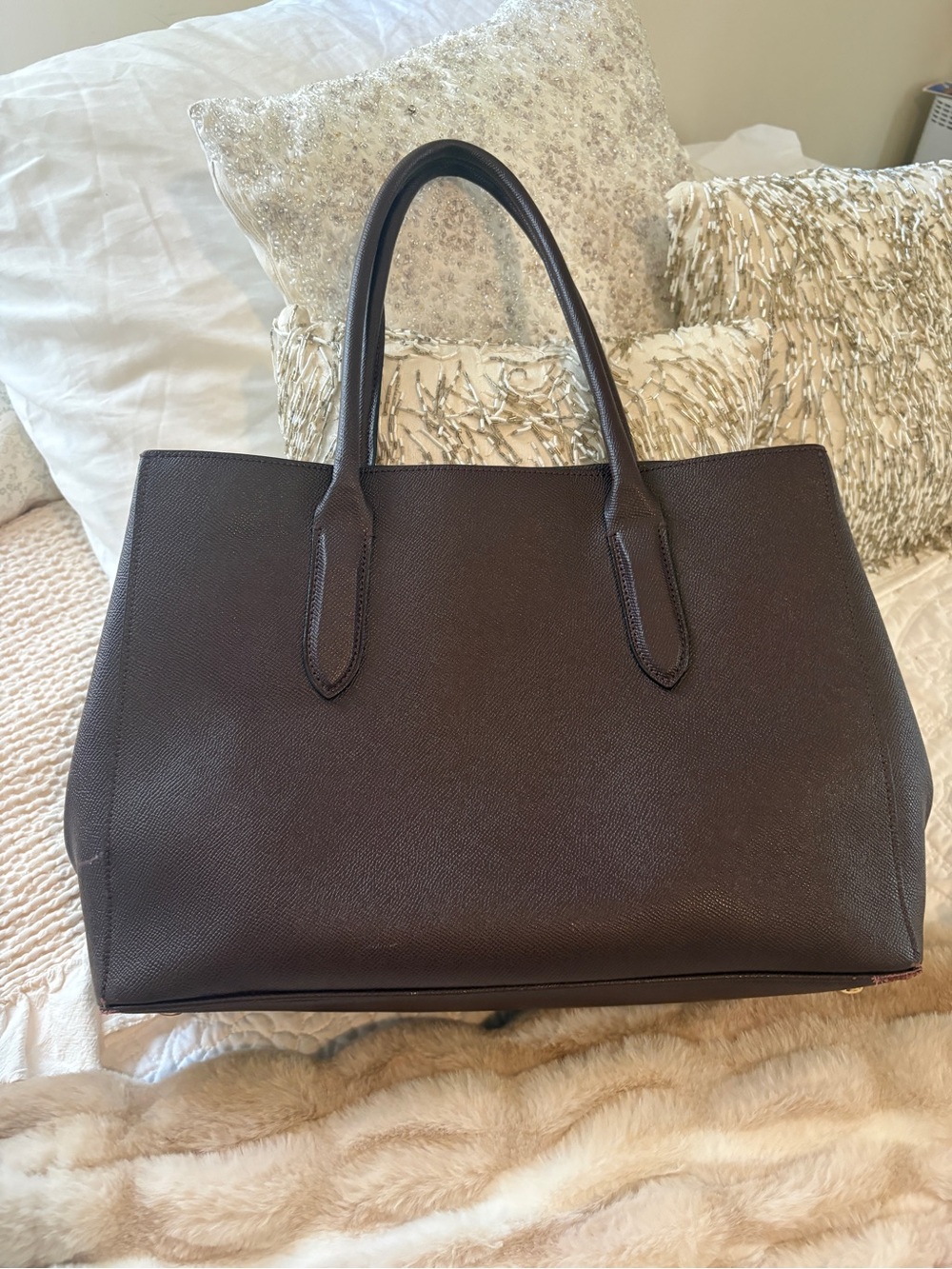 Coach Dark Brown Leather Tote with Gold Heart Charm - Picture 2 of 12
